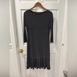 Lauren Ralph Lauren Black and White Striped Long Sleeve Dress